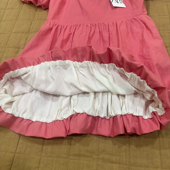 NWT Zara Linen Blend Short Sleeve Mini Dress Bow Size Large Coral Pink - Picture 5 of 13